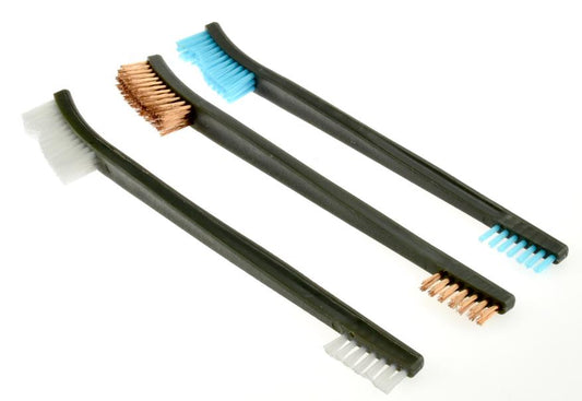 3pc , 7" Double Ended Cleaning Brush Set, Contains 1 Each Plastic, Nylon & Copper Brush