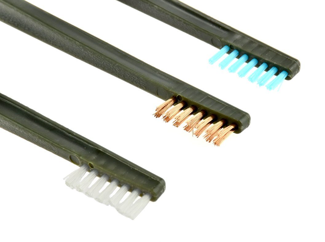 3pc , 7" Double Ended Cleaning Brush Set, Contains 1 Each Plastic, Nylon & Copper Brush
