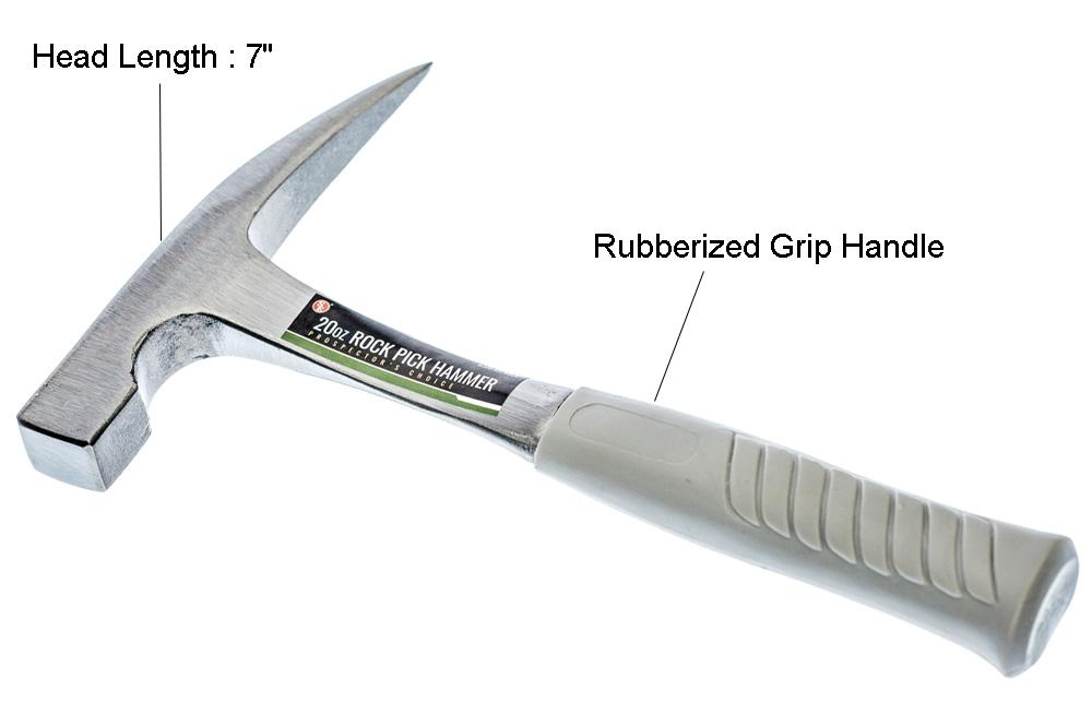 11" Rock Pick Hammer, Rubberized Handle, with Plastic Tip Cover, Overall weight : 32oz, Head Weight : 20oz