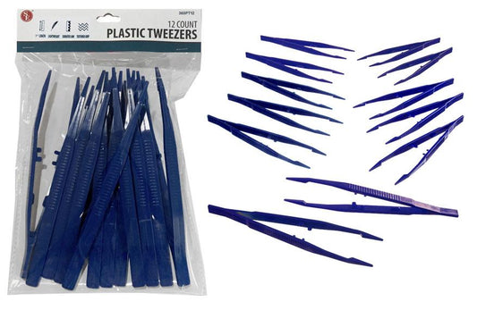 7"/12 Blue Lightweight Plastic Tweezer Set of 12